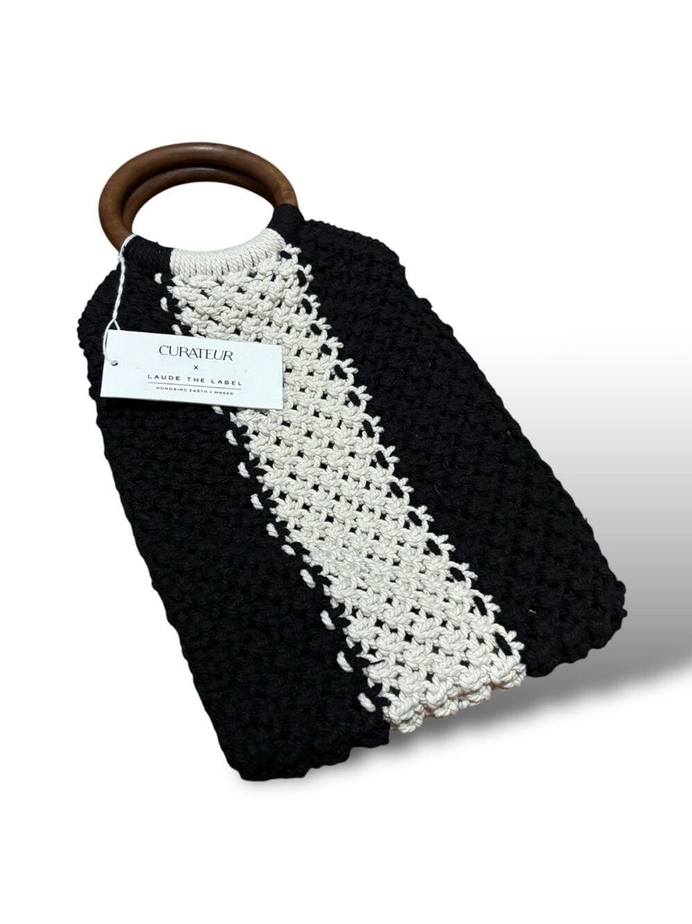 NWT Curateur x Laude The Label Black Cream Boho Gabby Crochet Bag